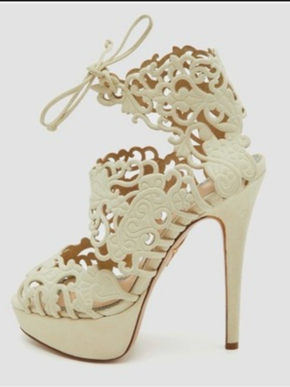 Charlotte Olympia “Belinda” white suede platform cut out heels 37.5